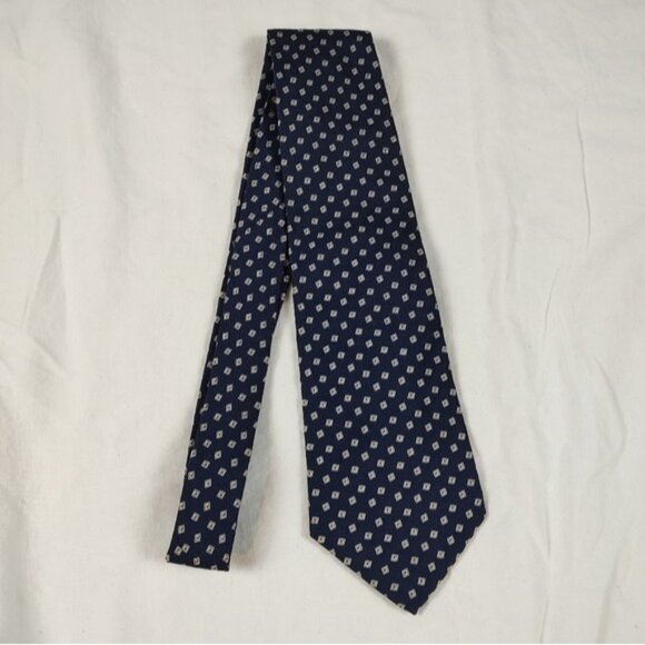 Vintage Polo Ralph Lauren Dark Blue Small Squares Geometric Silk Tie - Picture 3 of 8